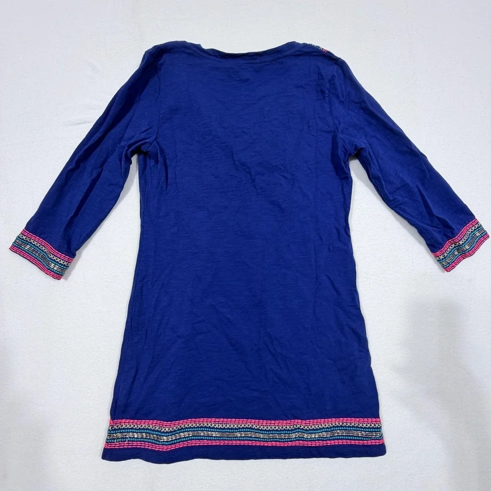 Boden Rosanna Embroidered Jersey Tunic‎ Dress Blue 3/4 Sleeve Swim Cover Up SZ 6